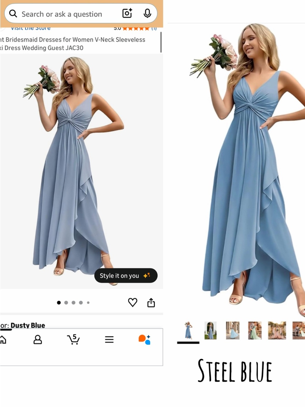 Steel Blue V-Neck Maxi Dress with Twist Front